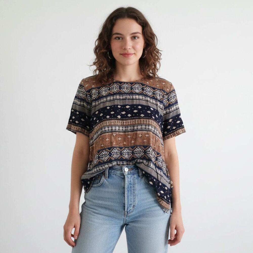 Rabbit Rabbit Rabbit Designs VTG 90s Boho Batik Crop Blouse Top Sz 6M